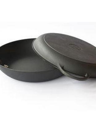 Сковорода чугунная (жаровня) с чугунной крышкой-сковородой ситон 340х70 мм4 фото