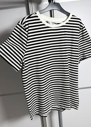 Хлопковая футболка в полоску базовая женская футболка в полоску в полоску тельняшка фирменная mango1 фото