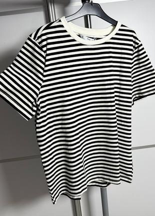 Хлопковая футболка в полоску базовая женская футболка в полоску в полоску тельняшка фирменная mango5 фото