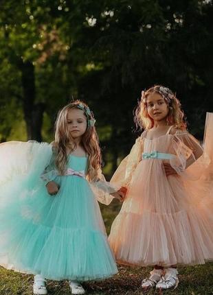 Красивое нарядное  детское  платье для девочек  с пышными рукавами3 фото