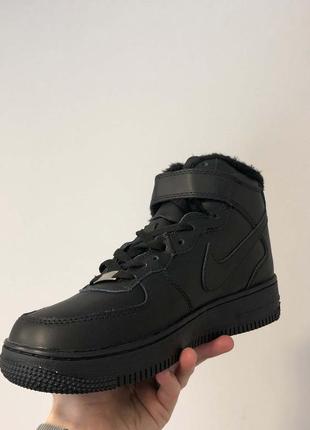 Кросівки nike air force high black leather (хутро)7 фото