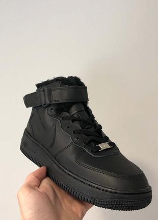 Кросівки nike air force high black leather (хутро)6 фото