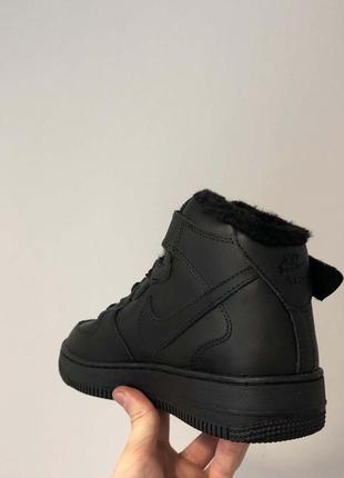 Кросівки nike air force high black leather (хутро)2 фото