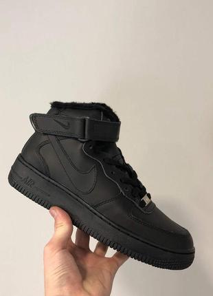 Кросівки nike air force high black leather (хутро)3 фото