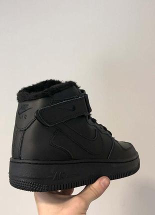 Кросівки nike air force high black leather (хутро)4 фото