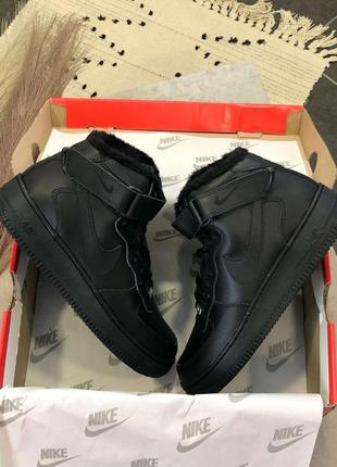 Кросівки nike air force high black leather (хутро)8 фото