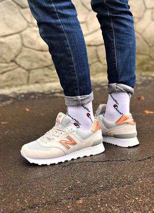 New balance 574 beige rose gold3 фото