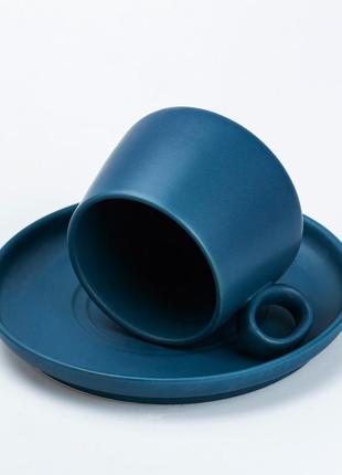 Чашка с блюдцем керамическая 300 мл синяя2 фото