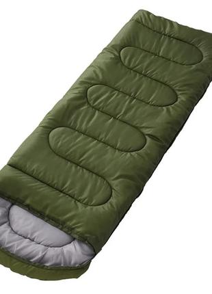 Спальный мешок широкий тёплый -15 °c / 900г/м.кв. xk-202, спальник-одеяло с капюшоном, зеленый