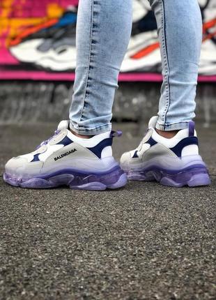 Balenciaga triple s clear sole violet blue grey3 фото