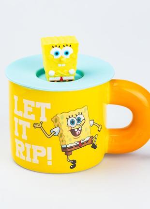 Чашка керамічна з кришкою "спанч боб" 400 мл spongebob