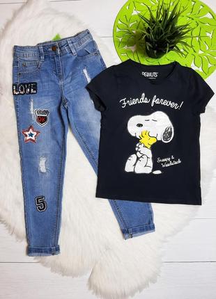 Комплект джинсы и футболочка со снупи1 фото