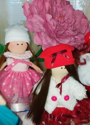 Текстильная кукла "кокетка в розовом"4 фото
