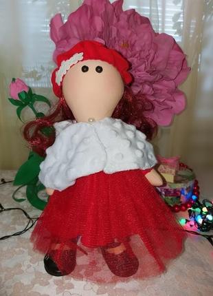 Текстильна лялька "lady in red-white"1 фото