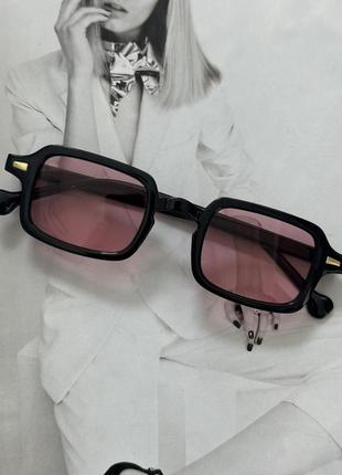 Солнцезащитные очки прямоугольные  унисекс черный с розовым  (0721)1 фото