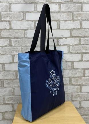 Сумка-еко-сумка з вишивкою(синьо-блакитна вишивка)1 фото