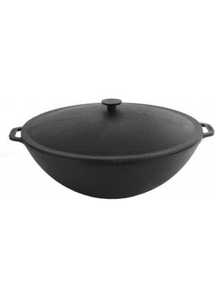 Сковорода из чугуна wok brizoll с чугунной крышкой 3.7 л 28 см1 фото