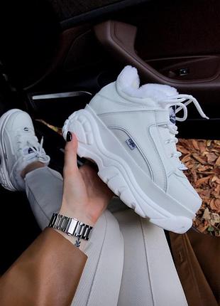 Buffalo london white (хутро) жіночі зимові шкіряні кросівки на платформі 😍