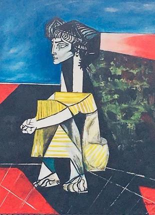 Акрилова картина репродукція портрет жаклін рок зі схрещеними руками 1954 пікассо