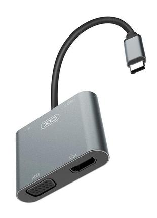 Hub xo hub001 4 in 1 hdmi/vga/usb3.0 /pd silver2 фото