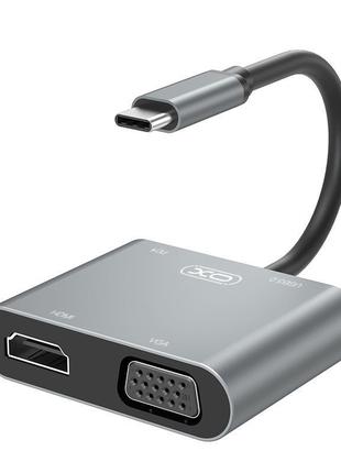 Hub xo hub001 4 in 1 hdmi/vga/usb3.0 /pd silver1 фото