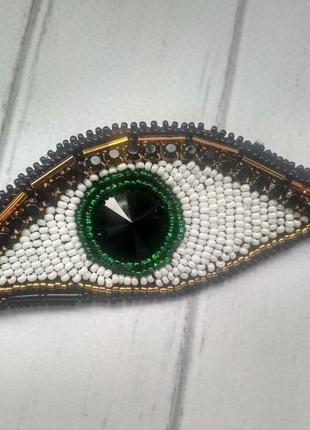 Брошка око з бісеру. брошка від пристріту зелене око