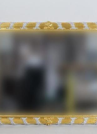 Классическое резное зеркало с золочением, серебрение и вставками из камня для ванной, гардеробной и