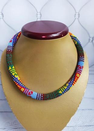 Яркий жгут в стиле пэчворк. разноцветное летнее ожерелье жгут из чешского бисера6 фото