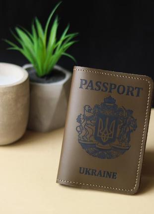 Обкладинка для паспорта "passport+великий герб україни" хакі з чорним.1 фото