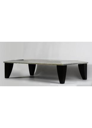 Дизайнерський кавовий столик з дерева зі срібленням.4 фото