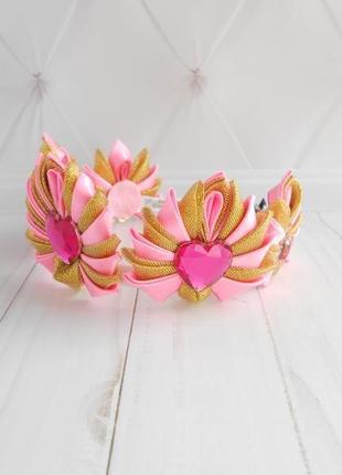Корона на новогодний утренник корона для девочки розовая с золотом3 фото