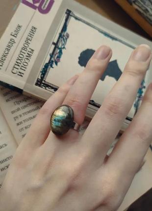 Украшения кольцо с натуральным камнем лабрадора