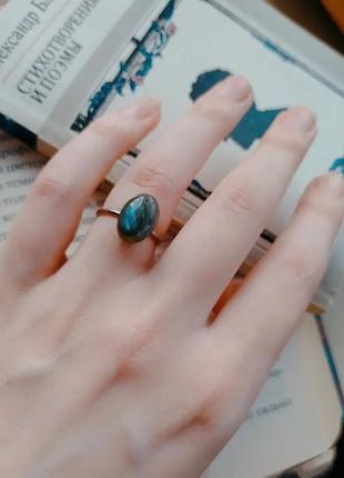 Украшения кольцо с натуральным камнем лабрадора