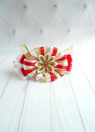 Обруч на голову конфетка для утренника ободок из атласных лент для девочки канзаши7 фото