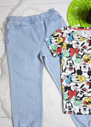 Набор джинсы на резинке карго джоггеры и футболка из минни маус3 фото