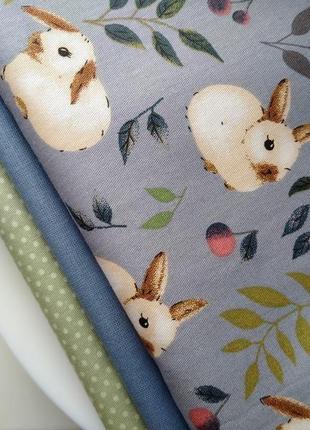 Набір тканини для рукоділля весняний кролик з 3 шт розміром 50см/40см2 фото