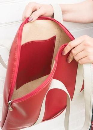 Велика сумка на плече "oceana". червона сумка шоппер. еко шкіра4 фото
