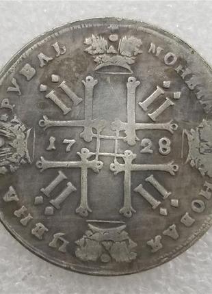 Сувенир монета 1 рубль 1729 и 1728 год, с двумя лентами в волосах, без звезды на груди3 фото