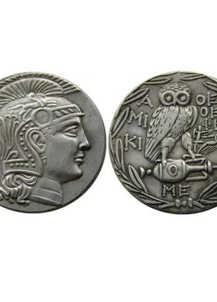 Сувенир монета греции драхма , новый стиль, тетрадрахма, афвина в шлеме и сова