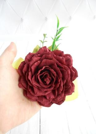 Квітковий браслет на руку весільна прикраса з бордовою трояндою браслет для подружок нареченої5 фото
