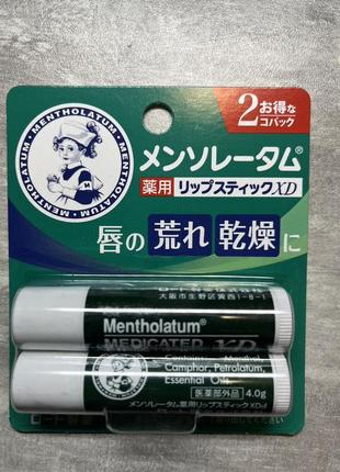 Лікувальний японський бальзам для губ 2 шт mentholatum medimated lip stick 4.5 г1 фото