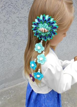 Украшение для волос в морском стиле голубая заколка канзаши подарок на день рождение для девочки3 фото