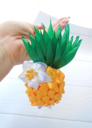 Ободок с ананасом обруч канзаши девочке  в подарок украшение на голову с фруктами костюм ананас4 фото