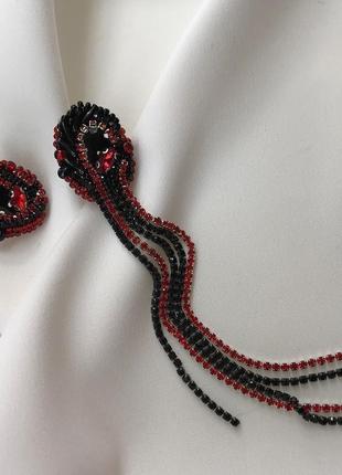 Сережки асиметричні чорно-червоні1 фото