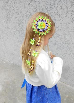 Красивая заколка с бабочками для девочки украшение канзаши для волос подарок на день рождение7 фото