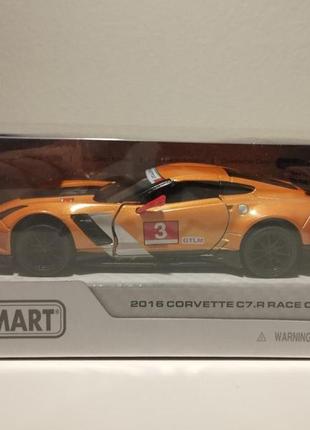 Коллекционная игрушечная машинка kinsmart corvette c7. r race car 2016 - оранжевая