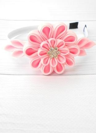 Нежный розовый ободок для волос цветочное украшение на голову обруч нарядный подарок для девочки3 фото