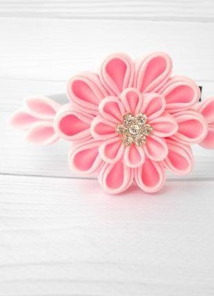 Нежный розовый ободок для волос цветочное украшение на голову обруч нарядный подарок для девочки6 фото