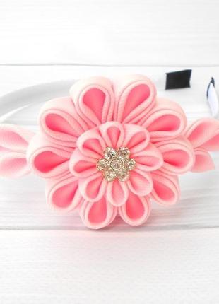 Нежный розовый ободок для волос цветочное украшение на голову обруч нарядный подарок для девочки1 фото
