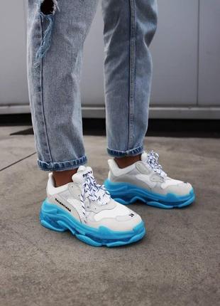 Balenciaga triple s clear sole blue grey7 фото